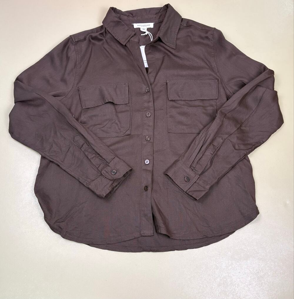 BeachLunchLounge Felicity Womenβs Medium Brown Button Front Utility Shirt NWT